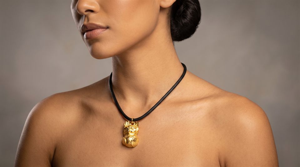 Black cord necklace with a golden harpy eagle pendant